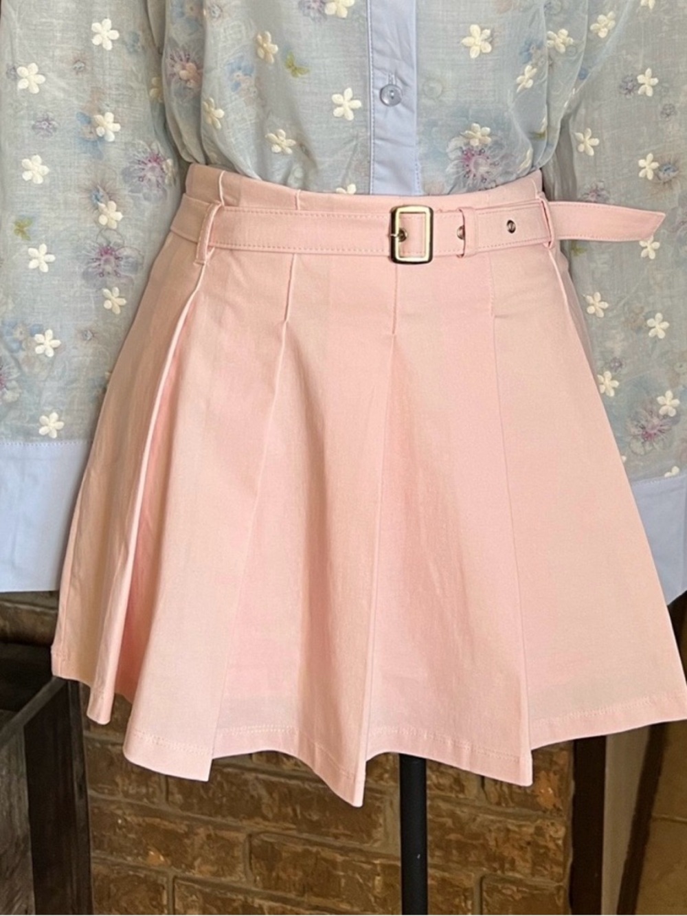 High-Waist Pleated Mini Skirt - Light Pink